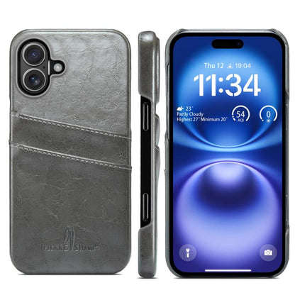 For iPhone 17 Fierre Shann Retro Oil Wax Texture Card Slots PU Leather Phone Case(Grey) by FIERRE SHANN