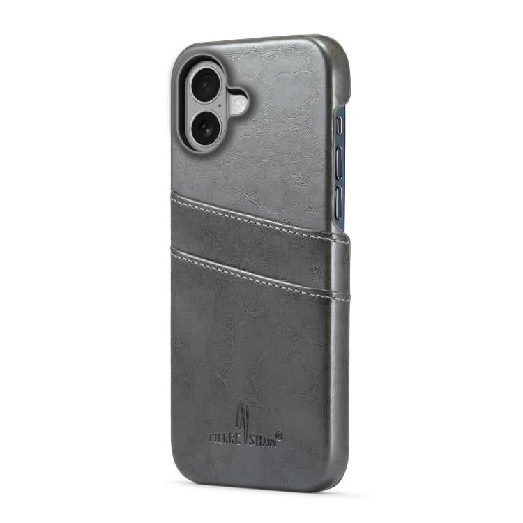 For iPhone 17 Fierre Shann Retro Oil Wax Texture Card Slots PU Leather Phone Case(Grey) by FIERRE SHANN