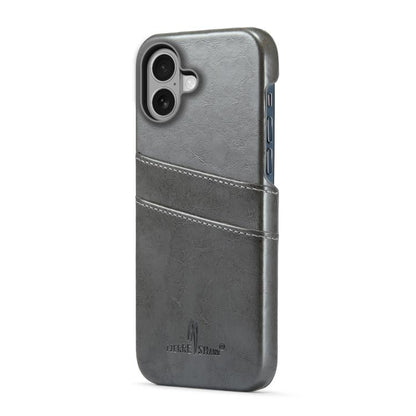 For iPhone 17 Fierre Shann Retro Oil Wax Texture Card Slots PU Leather Phone Case(Grey) by FIERRE SHANN