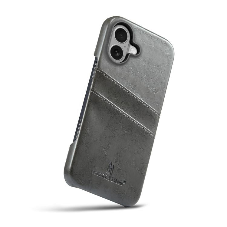 For iPhone 17 Fierre Shann Retro Oil Wax Texture Card Slots PU Leather Phone Case(Grey) by FIERRE SHANN