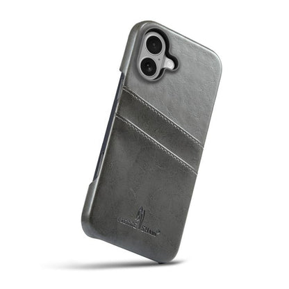 For iPhone 17 Fierre Shann Retro Oil Wax Texture Card Slots PU Leather Phone Case(Grey) by FIERRE SHANN