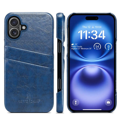 For iPhone 17 Fierre Shann Retro Oil Wax Texture Card Slots PU Leather Phone Case(Blue) by FIERRE SHANN