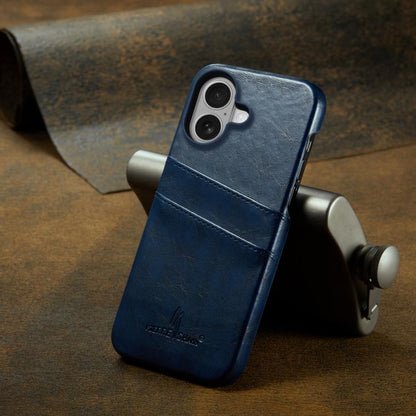 For iPhone 17 Fierre Shann Retro Oil Wax Texture Card Slots PU Leather Phone Case(Blue) by FIERRE SHANN
