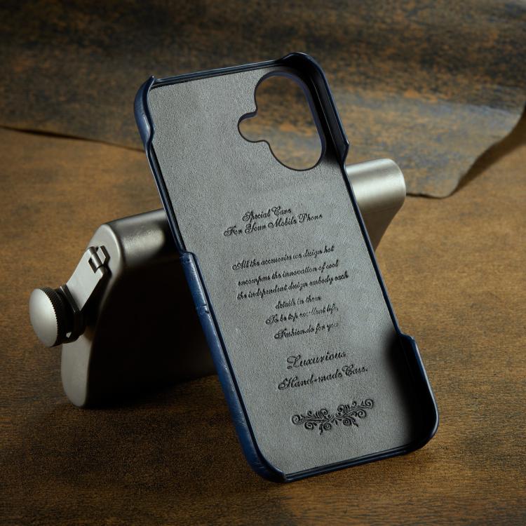 For iPhone 17 Fierre Shann Retro Oil Wax Texture Card Slots PU Leather Phone Case(Blue) by FIERRE SHANN