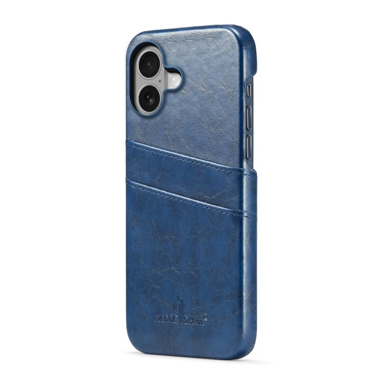 For iPhone 17 Fierre Shann Retro Oil Wax Texture Card Slots PU Leather Phone Case(Blue) by FIERRE SHANN