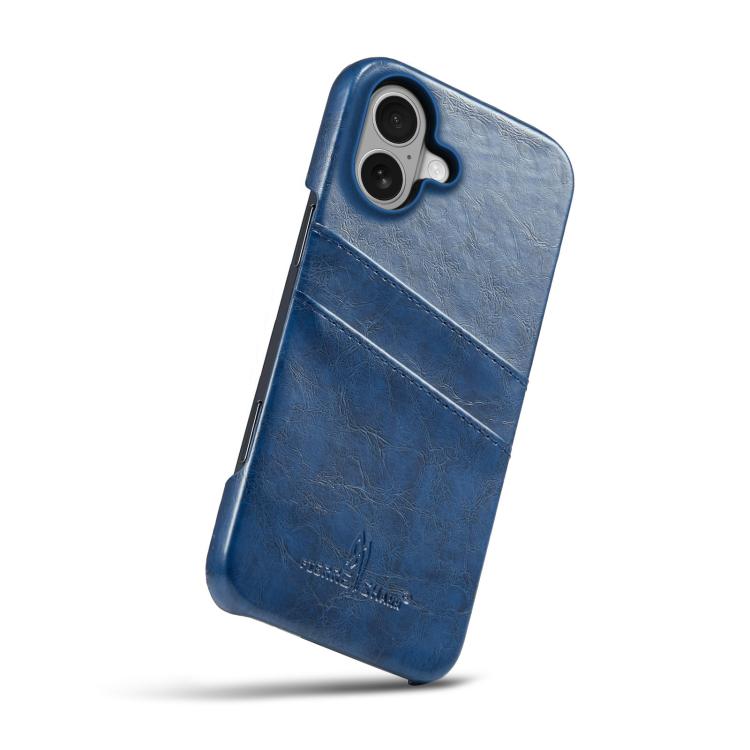 For iPhone 17 Fierre Shann Retro Oil Wax Texture Card Slots PU Leather Phone Case(Blue) by FIERRE SHANN