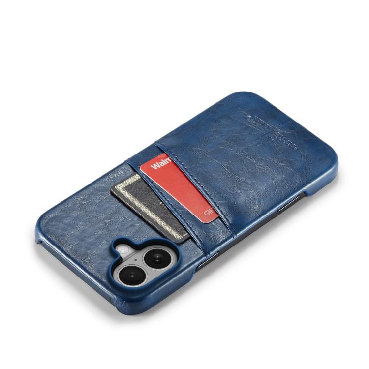 For iPhone 17 Fierre Shann Retro Oil Wax Texture Card Slots PU Leather Phone Case(Blue) by FIERRE SHANN