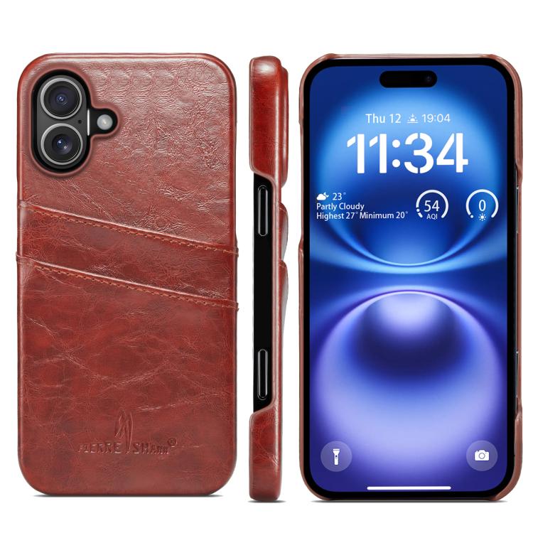 For iPhone 17 Fierre Shann Retro Oil Wax Texture Card Slots PU Leather Phone Case(Brown) by FIERRE SHANN