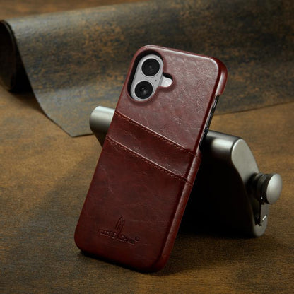 For iPhone 17 Fierre Shann Retro Oil Wax Texture Card Slots PU Leather Phone Case(Brown) by FIERRE SHANN