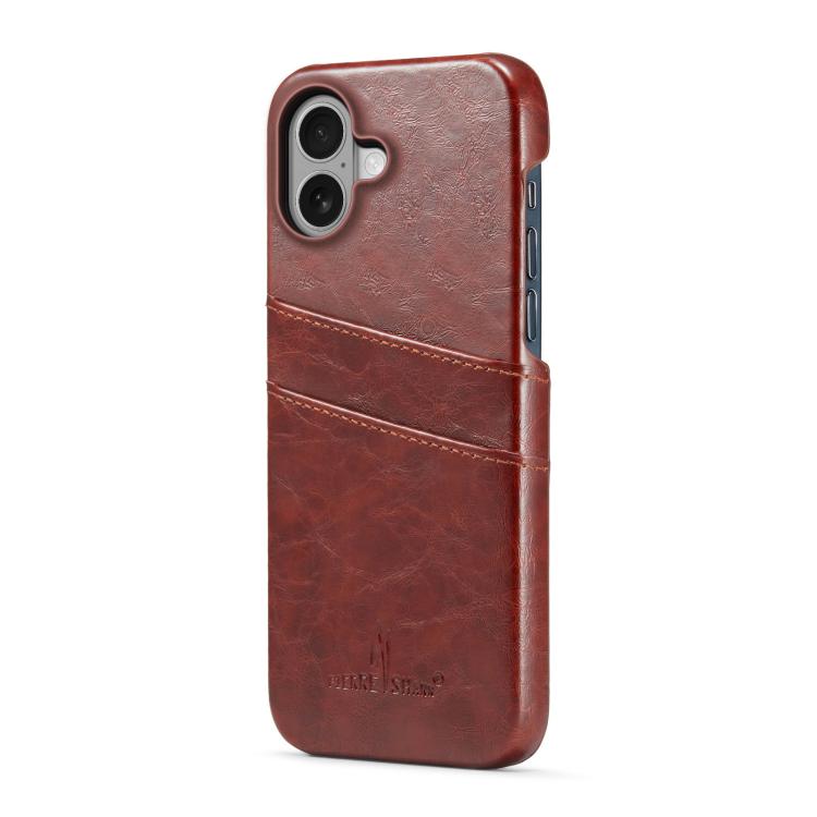 For iPhone 17 Fierre Shann Retro Oil Wax Texture Card Slots PU Leather Phone Case(Brown) by FIERRE SHANN