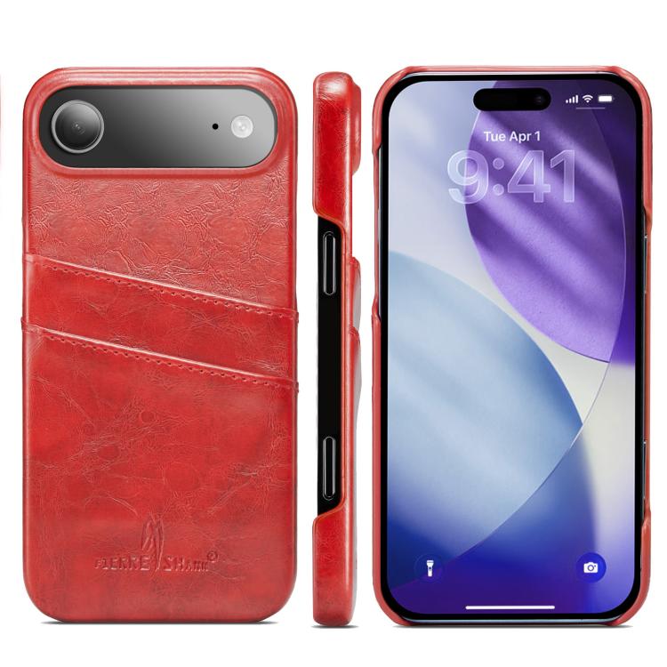 For iPhone Air Fierre Shann Retro Oil Wax Texture Card Slots PU Leather Phone Case(Red) by FIERRE SHANN