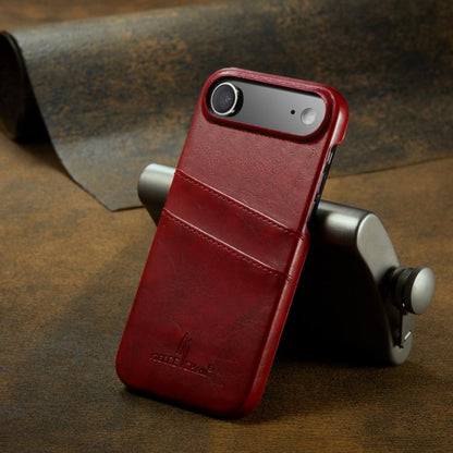 For iPhone Air Fierre Shann Retro Oil Wax Texture Card Slots PU Leather Phone Case(Red) by FIERRE SHANN