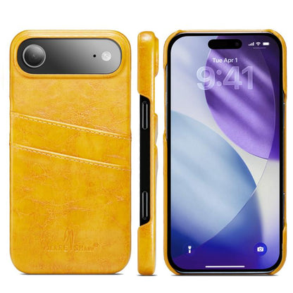 For iPhone Air Fierre Shann Retro Oil Wax Texture Card Slots PU Leather Phone Case(Yellow) by FIERRE SHANN