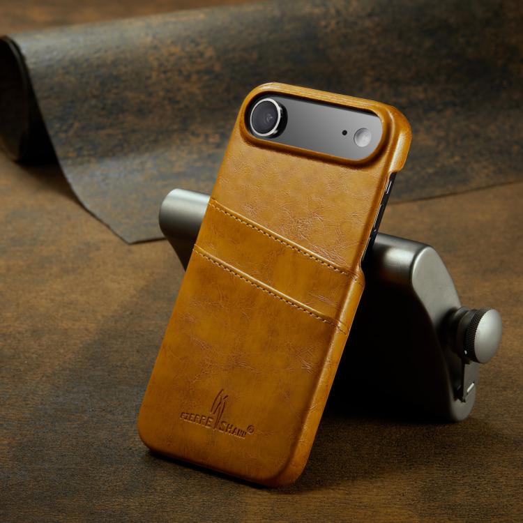 For iPhone Air Fierre Shann Retro Oil Wax Texture Card Slots PU Leather Phone Case(Yellow) by FIERRE SHANN