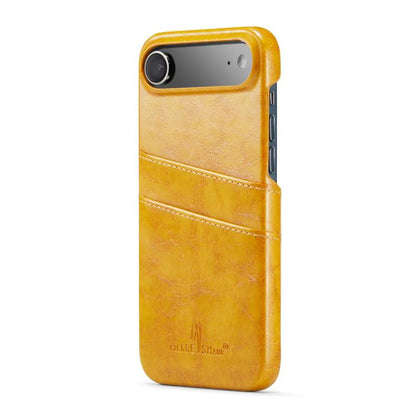 For iPhone Air Fierre Shann Retro Oil Wax Texture Card Slots PU Leather Phone Case(Yellow) by FIERRE SHANN