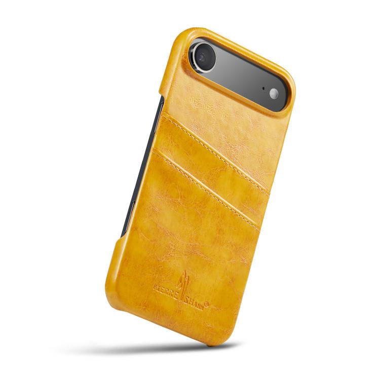 For iPhone Air Fierre Shann Retro Oil Wax Texture Card Slots PU Leather Phone Case(Yellow) by FIERRE SHANN