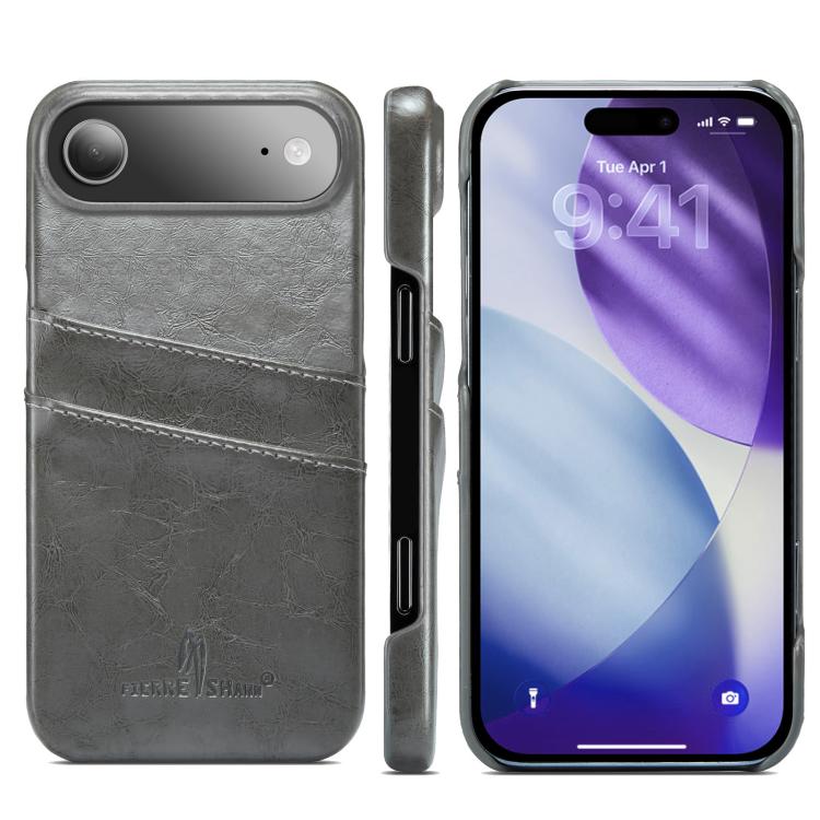 For iPhone Air Fierre Shann Retro Oil Wax Texture Card Slots PU Leather Phone Case(Grey) by FIERRE SHANN