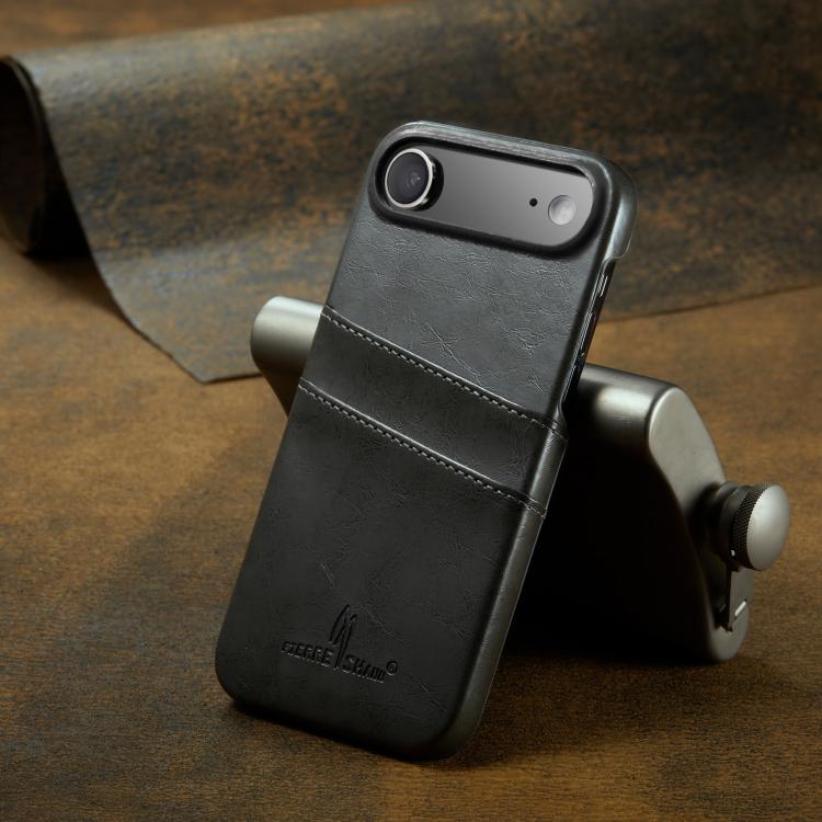 For iPhone Air Fierre Shann Retro Oil Wax Texture Card Slots PU Leather Phone Case(Grey) by FIERRE SHANN