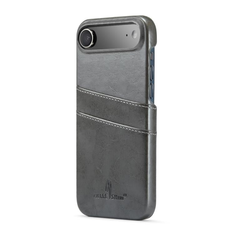 For iPhone Air Fierre Shann Retro Oil Wax Texture Card Slots PU Leather Phone Case(Grey) by FIERRE SHANN