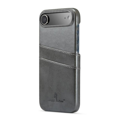 For iPhone Air Fierre Shann Retro Oil Wax Texture Card Slots PU Leather Phone Case(Grey) by FIERRE SHANN