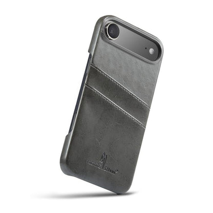 For iPhone Air Fierre Shann Retro Oil Wax Texture Card Slots PU Leather Phone Case(Grey) by FIERRE SHANN
