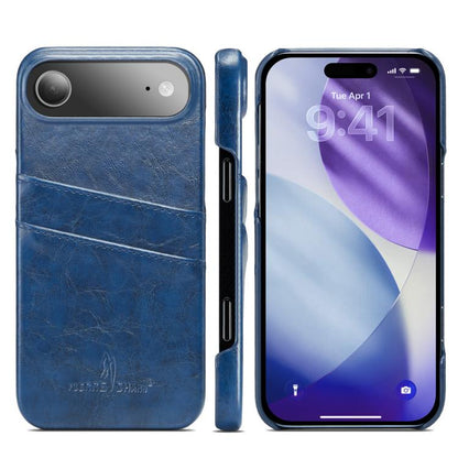 For iPhone Air Fierre Shann Retro Oil Wax Texture Card Slots PU Leather Phone Case(Blue) by FIERRE SHANN