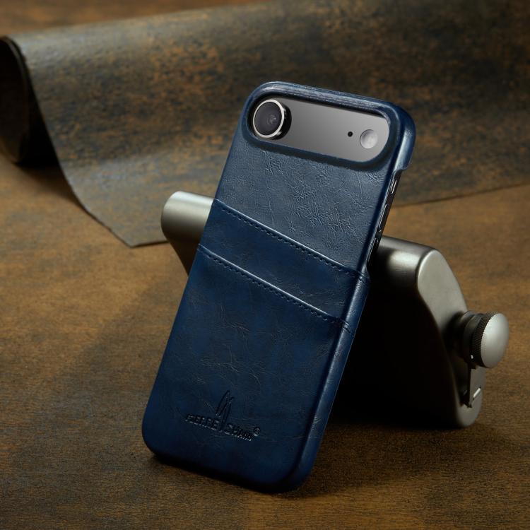 For iPhone Air Fierre Shann Retro Oil Wax Texture Card Slots PU Leather Phone Case(Blue) by FIERRE SHANN