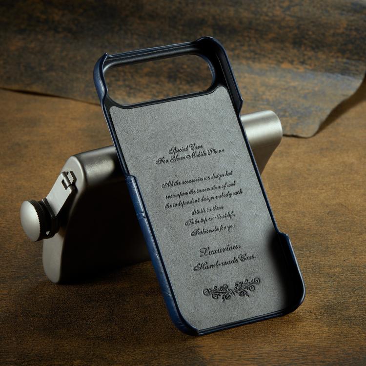 For iPhone Air Fierre Shann Retro Oil Wax Texture Card Slots PU Leather Phone Case(Blue) by FIERRE SHANN