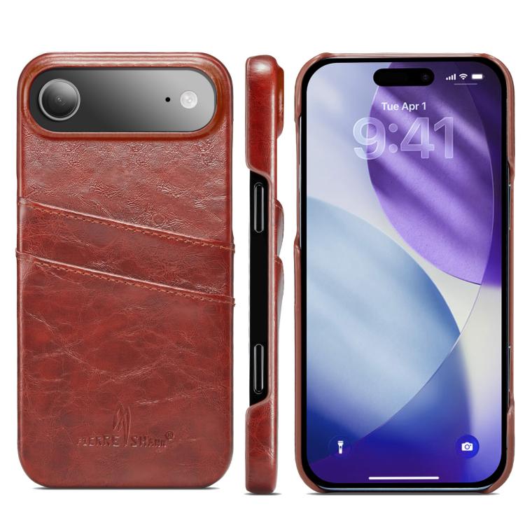 For iPhone Air Fierre Shann Retro Oil Wax Texture Card Slots PU Leather Phone Case(Brown) by FIERRE SHANN