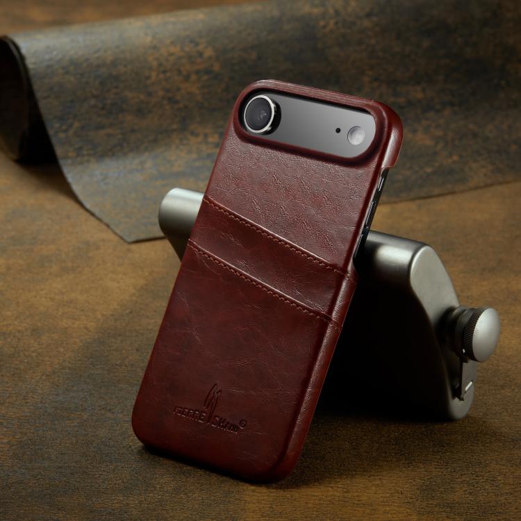 For iPhone Air Fierre Shann Retro Oil Wax Texture Card Slots PU Leather Phone Case(Brown) by FIERRE SHANN