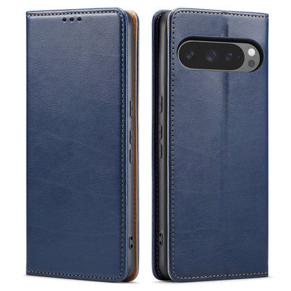 For Google Pixel 9 / 9 Pro Fierre Shann PU Genuine Leather Texture Phone Case(Blue) by FIERRE SHANN