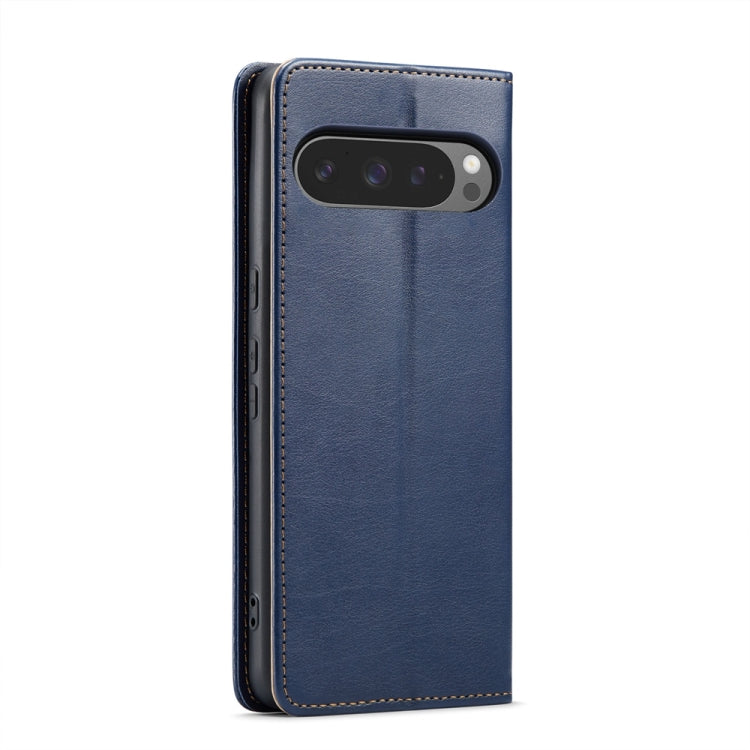 For Google Pixel 9 / 9 Pro Fierre Shann PU Genuine Leather Texture Phone Case(Blue) by FIERRE SHANN