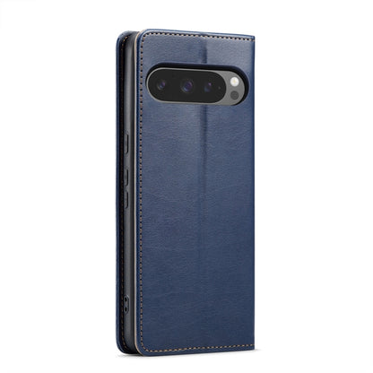 For Google Pixel 9 / 9 Pro Fierre Shann PU Genuine Leather Texture Phone Case(Blue) by FIERRE SHANN