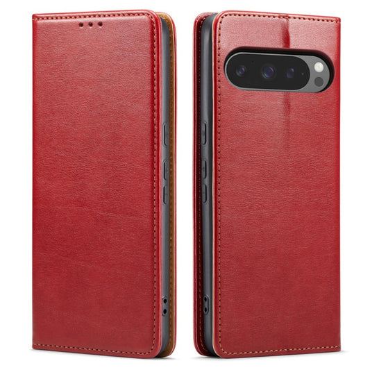 For Google Pixel 9 / 9 Pro Fierre Shann PU Genuine Leather Texture Phone Case(Red) by FIERRE SHANN