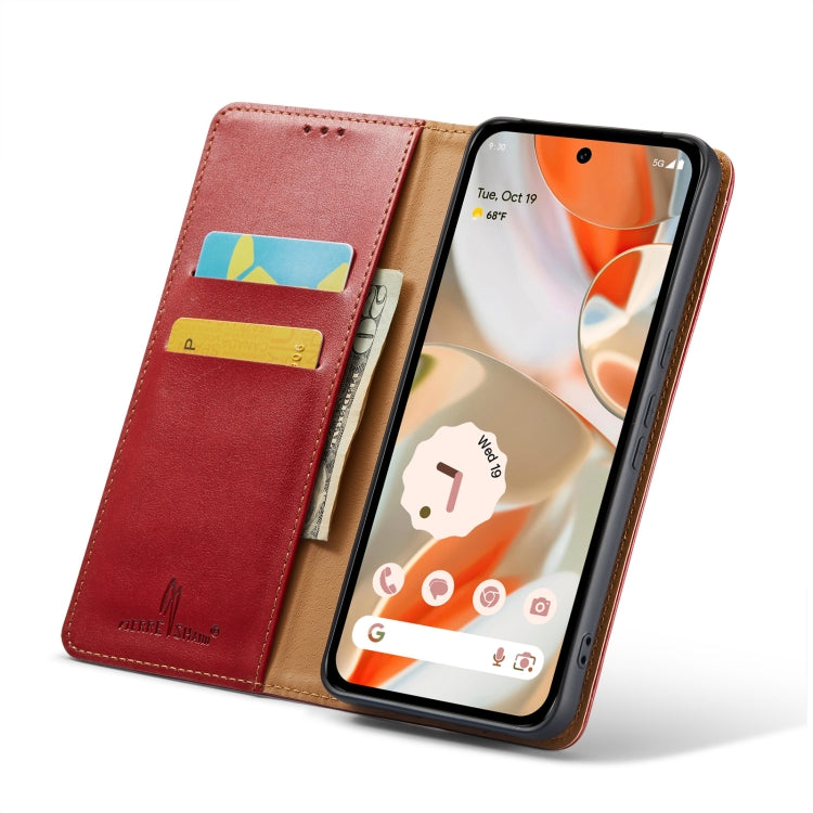 For Google Pixel 9 / 9 Pro Fierre Shann PU Genuine Leather Texture Phone Case(Red) by FIERRE SHANN