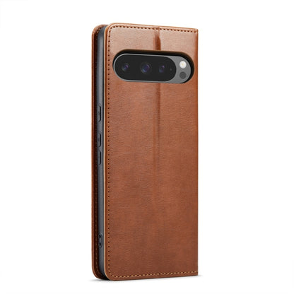 For Google Pixel 9 / 9 Pro Fierre Shann PU Genuine Leather Texture Phone Case(Brown) by FIERRE SHANN