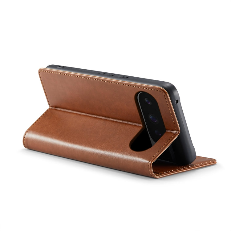 For Google Pixel 9 / 9 Pro Fierre Shann PU Genuine Leather Texture Phone Case(Brown) by FIERRE SHANN