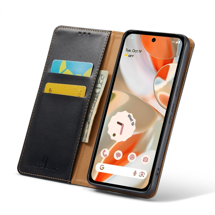 For Google Pixel 9 / 9 Pro Fierre Shann PU Genuine Leather Texture Phone Case(Black) by FIERRE SHANN