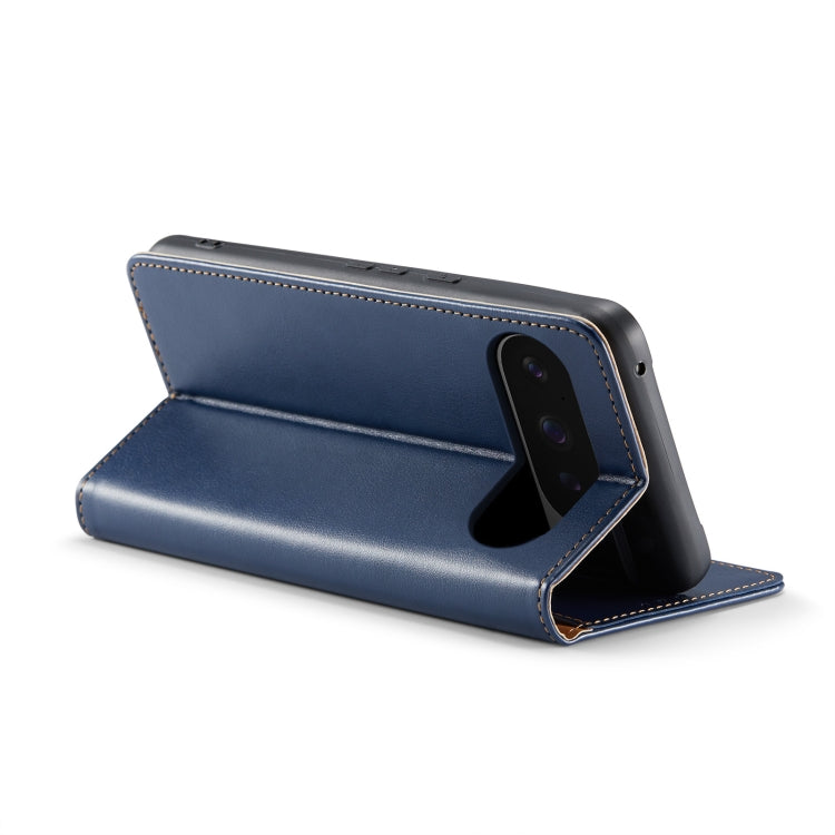 For Google Pixel 9 Pro XL Fierre Shann PU Genuine Leather Texture Phone Case(Blue) by FIERRE SHANN