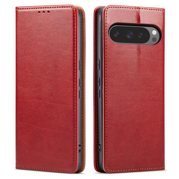 For Google Pixel 9 Pro XL Fierre Shann PU Genuine Leather Texture Phone Case(Red) by FIERRE SHANN