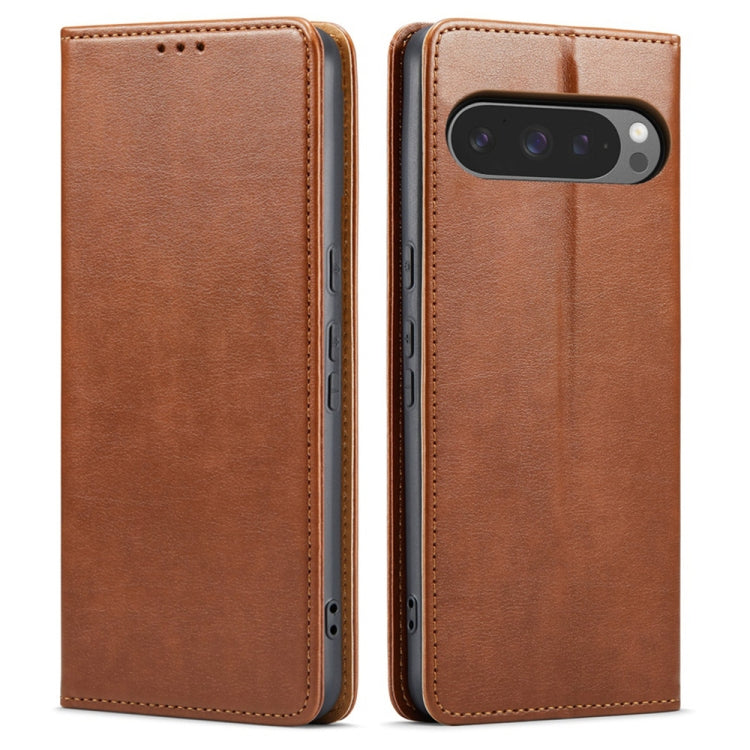 For Google Pixel 9 Pro XL Fierre Shann PU Genuine Leather Texture Phone Case(Brown) by FIERRE SHANN