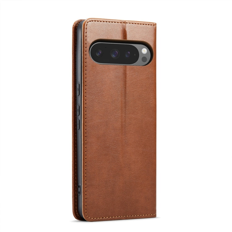 For Google Pixel 9 Pro XL Fierre Shann PU Genuine Leather Texture Phone Case(Brown) by FIERRE SHANN