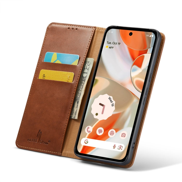 For Google Pixel 9 Pro XL Fierre Shann PU Genuine Leather Texture Phone Case(Brown) by FIERRE SHANN