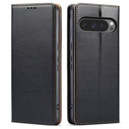 For Google Pixel 9 Pro XL Fierre Shann PU Genuine Leather Texture Phone Case(Black) by FIERRE SHANN
