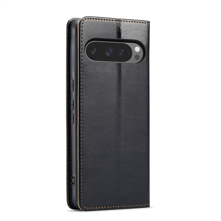 For Google Pixel 9 Pro XL Fierre Shann PU Genuine Leather Texture Phone Case(Black) by FIERRE SHANN