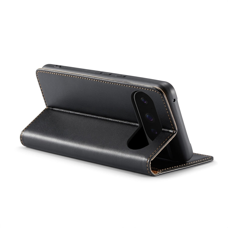 For Google Pixel 9 Pro XL Fierre Shann PU Genuine Leather Texture Phone Case(Black) by FIERRE SHANN