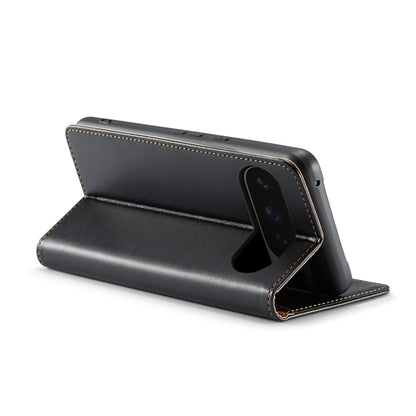 For Google Pixel 9 Pro XL Fierre Shann PU Genuine Leather Texture Phone Case(Black) by FIERRE SHANN