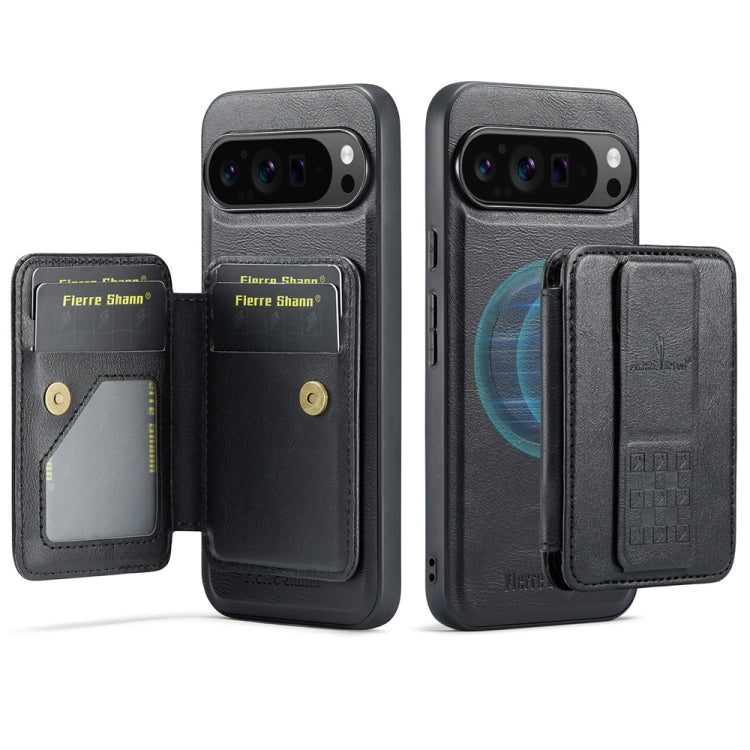 For Google Pixel 9 Pro XL Fierre Shann Cowhide Horizontal Flip Magnetic Card Holder Phone Case(Black) by FIERRE SHANN