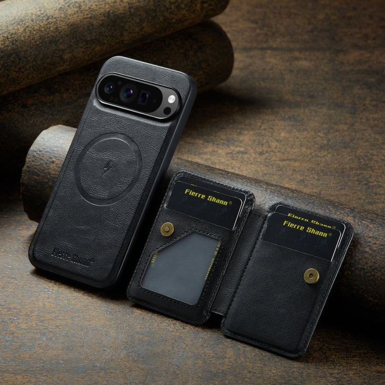 For Google Pixel 9 Pro XL Fierre Shann Cowhide Horizontal Flip Magnetic Card Holder Phone Case(Black) by FIERRE SHANN