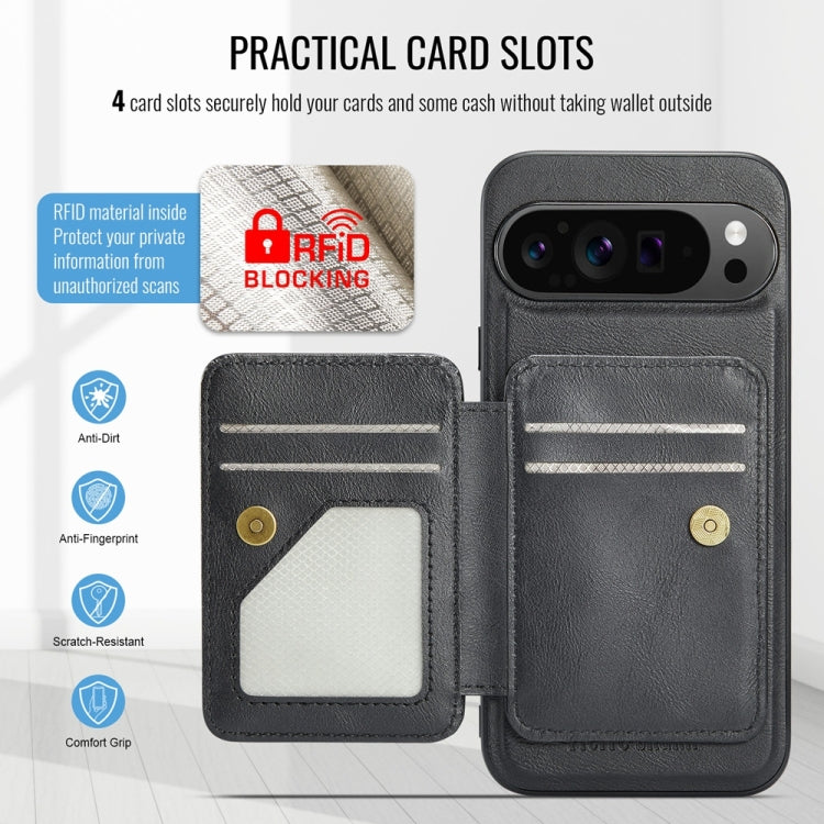 For Google Pixel 9 Pro XL Fierre Shann Cowhide Horizontal Flip Magnetic Card Holder Phone Case(Black) by FIERRE SHANN